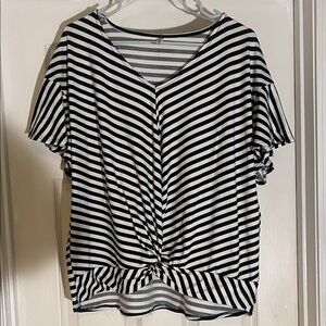 Emerald Black and White Striped Short Sleeve Top